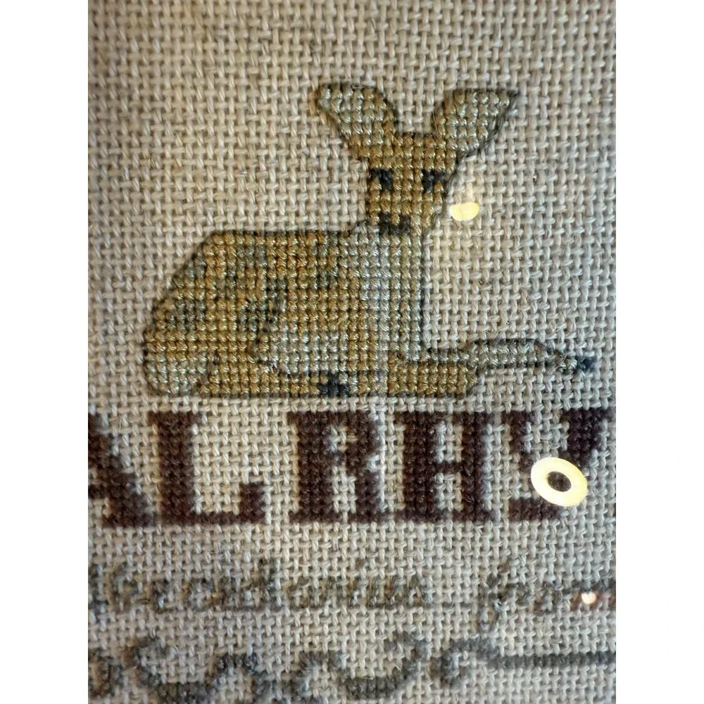 Framed Animal Rhymes Cross Stitch Sampler Reproduction 17.5x28 Finished Wall Art